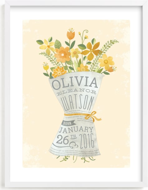 This is a yellow nursery wall art by Susie Allen called Newspaper Bouquet.