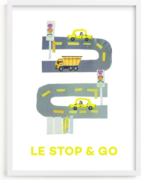 This is a yellow kids wall art by Jenna Skead called Le Stop and Go.