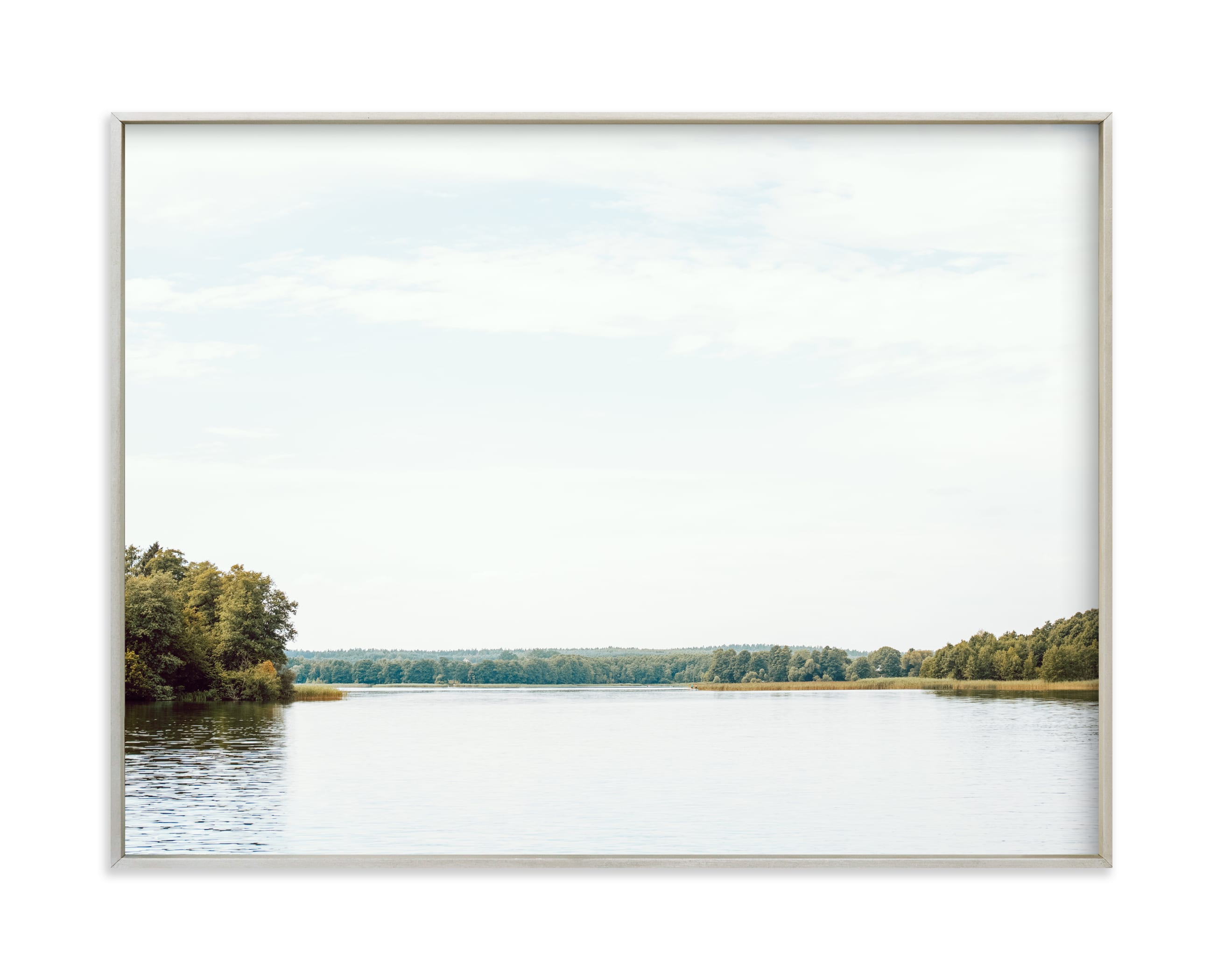 "Peaceful lake" by Lying on the grass in beautiful frame options and a variety of sizes.