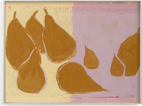 This is a yellow art by Liz Innvar called Bosc pears.