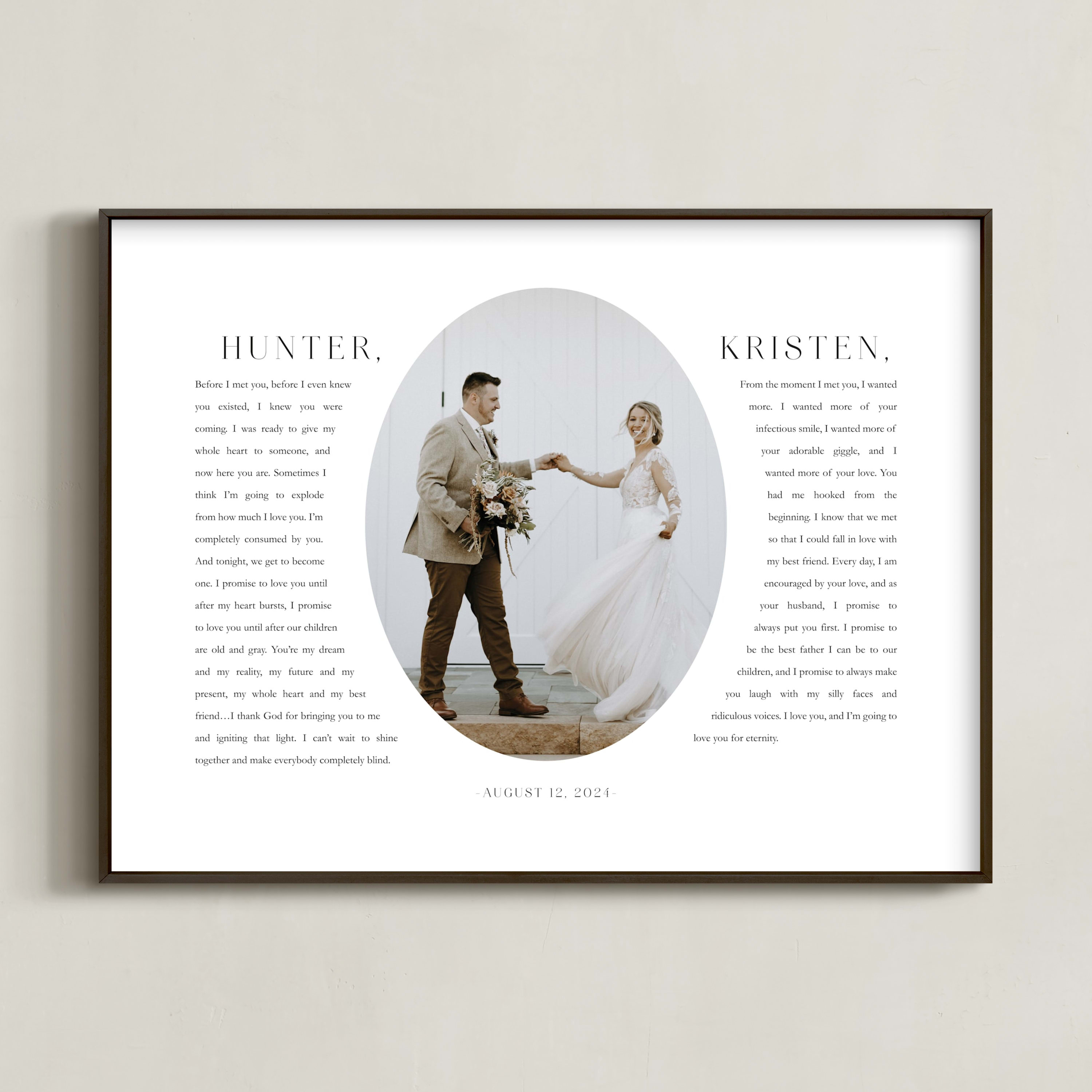 Our Vows custom photo art with wedding date in Snow with Matte Black frame by Minted