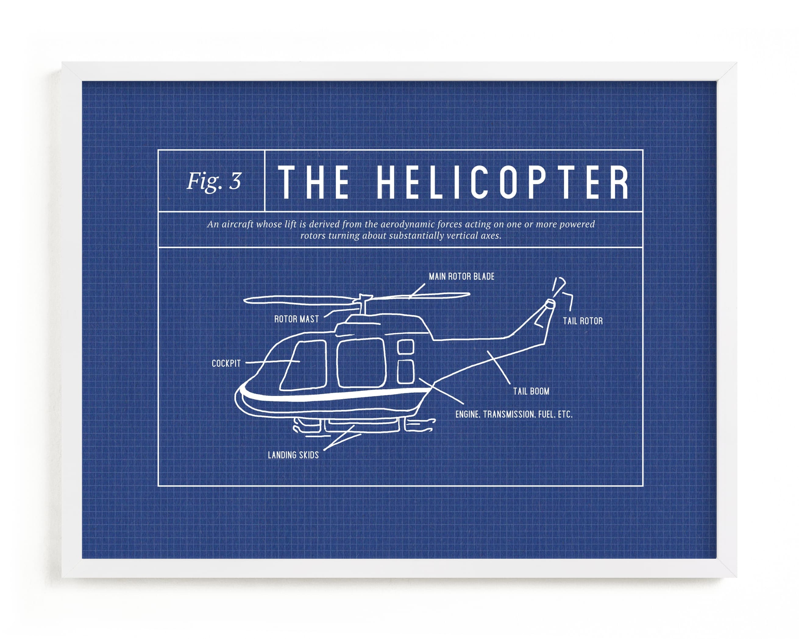 Helicopter Blueprint Children's Art Print