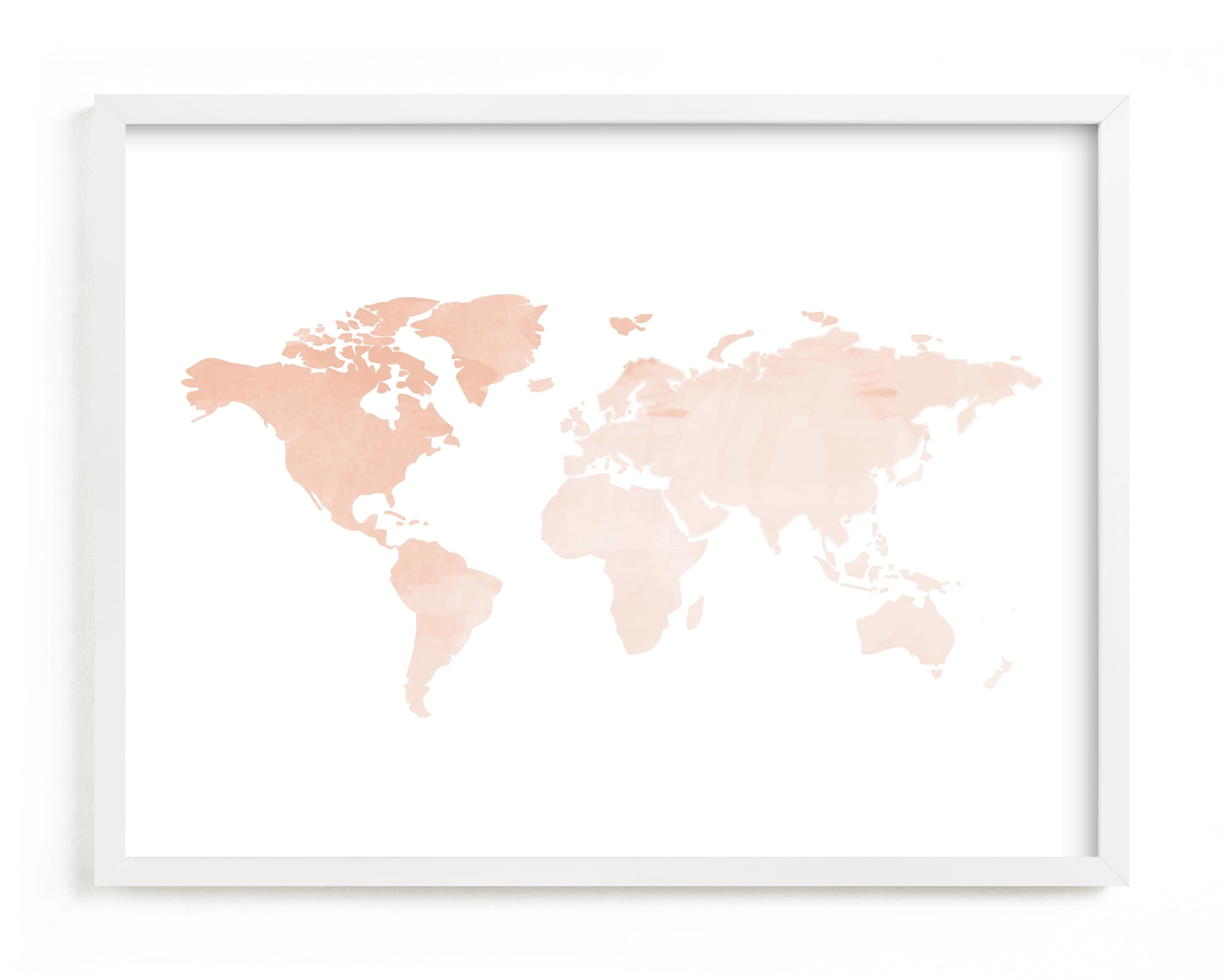 "Blush Watercolor World Map" - Art Print by Katrina Lindhorst in beautiful frame options and a variety of sizes.