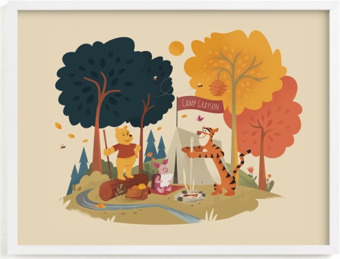 This is a beige disney art by Morgan Ramberg called Pooh Goes Camping | Winnie The Pooh.