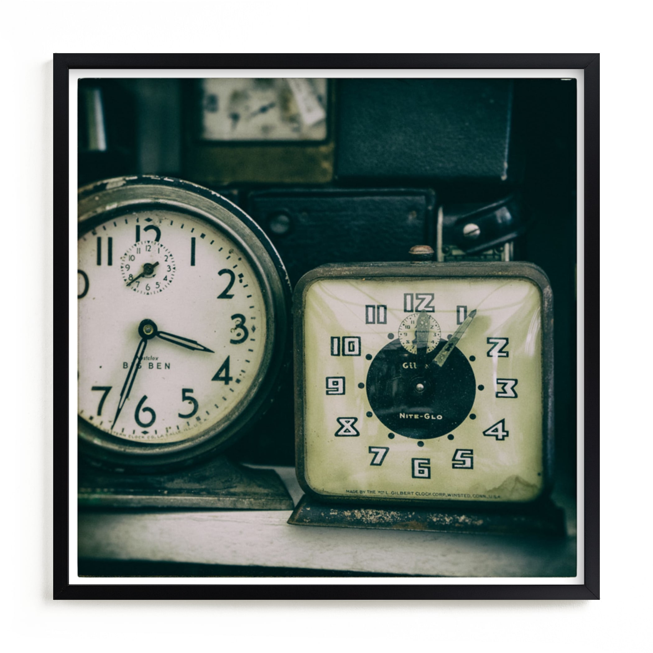 "Two Clocks" - Art Print by Ann Gardner in beautiful frame options and a variety of sizes.