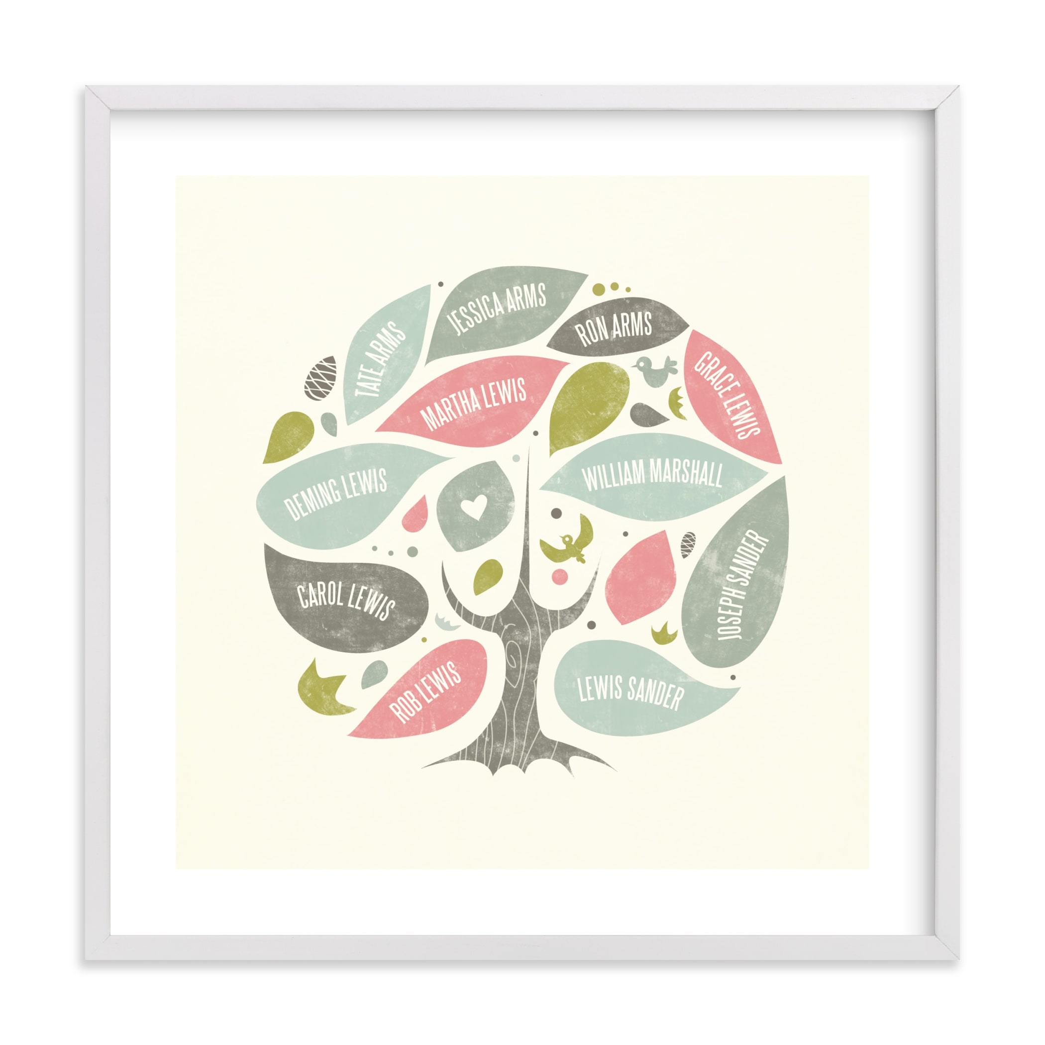 "Folk Family Tree" - Family Tree Custom Art Print by Heather Francisco in beautiful frame options and a variety of sizes.