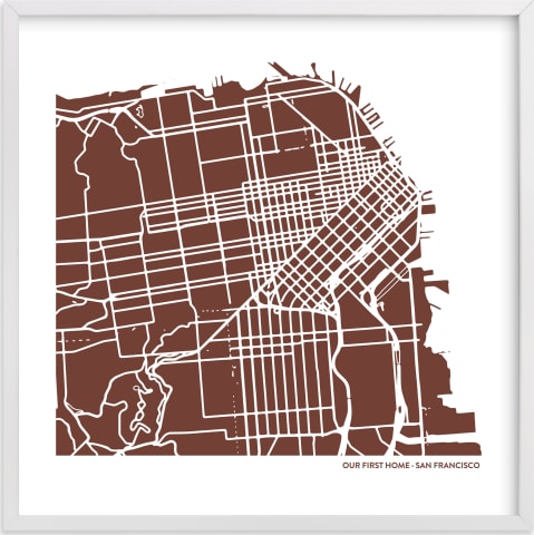 This is a red custom map printing by Minted called Custom Filled Map Art.