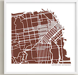 This is a red custom map printing by Minted called Custom Filled Map Art.