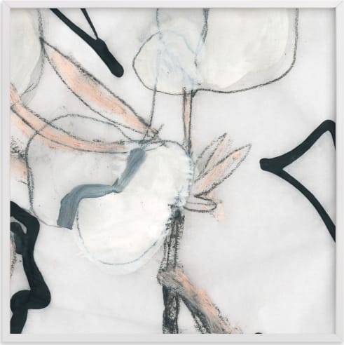 This is a white art by Angela Simeone called Southern Cotton Double Bloom Square.