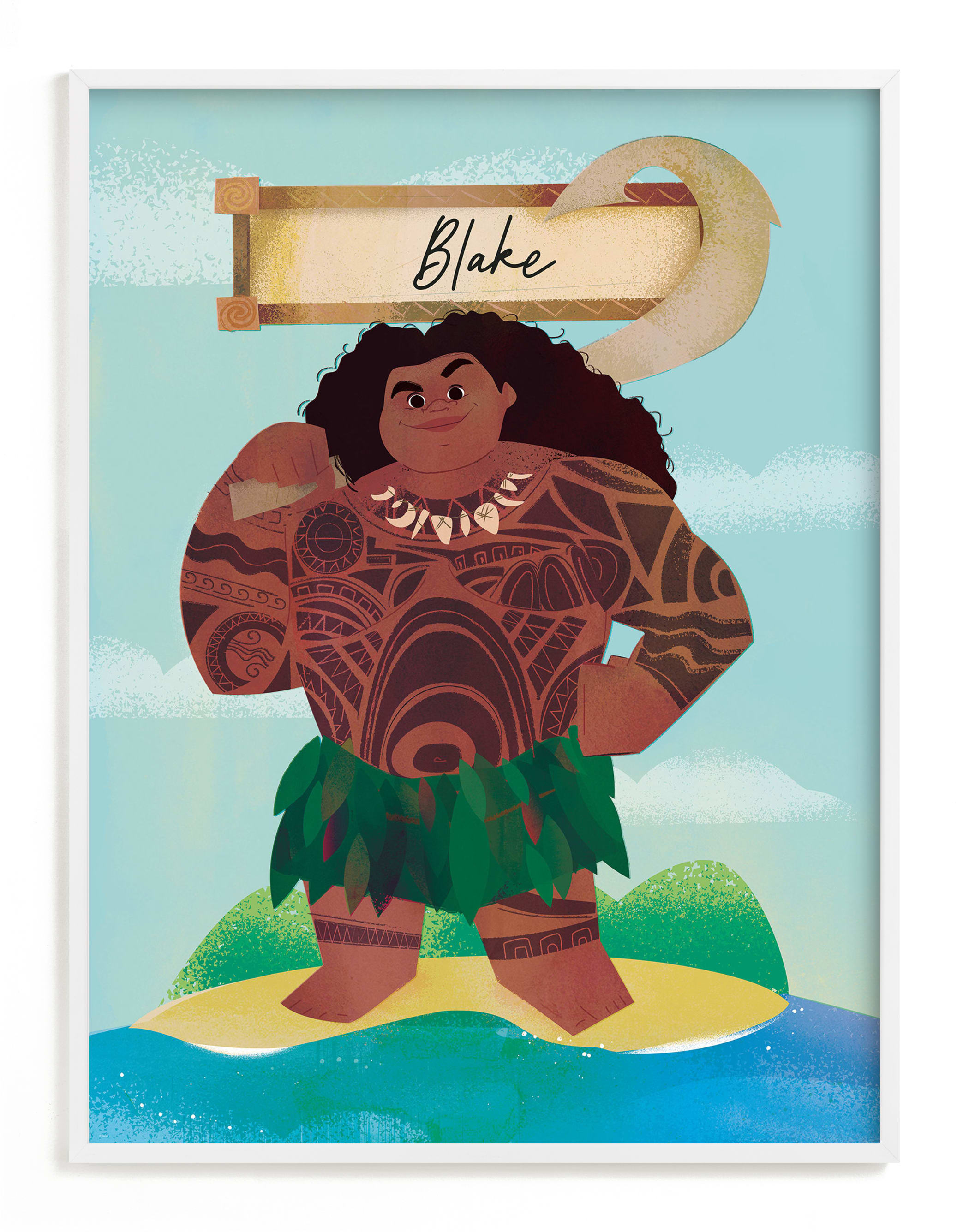 "Maui the Wayfinder | Moana" - Disney Children's Custom Art Print by Lori Wemple in beautiful frame options and a variety of sizes.