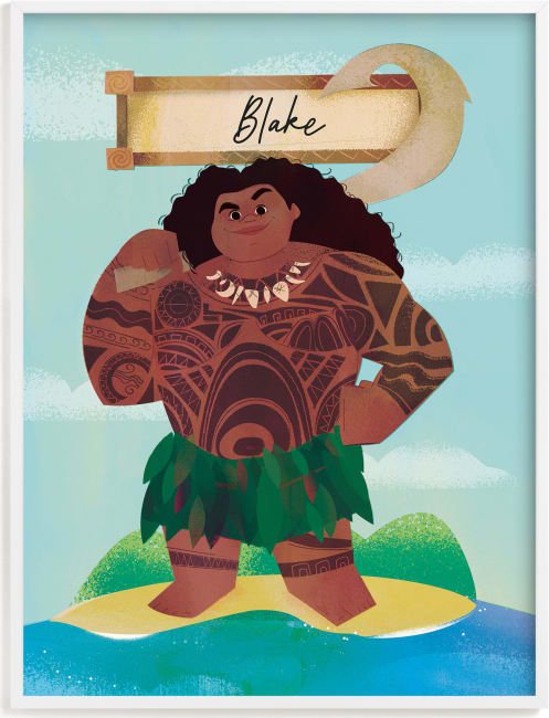 This is a blue disney art by Lori Wemple called Maui the Wayfinder | Moana.