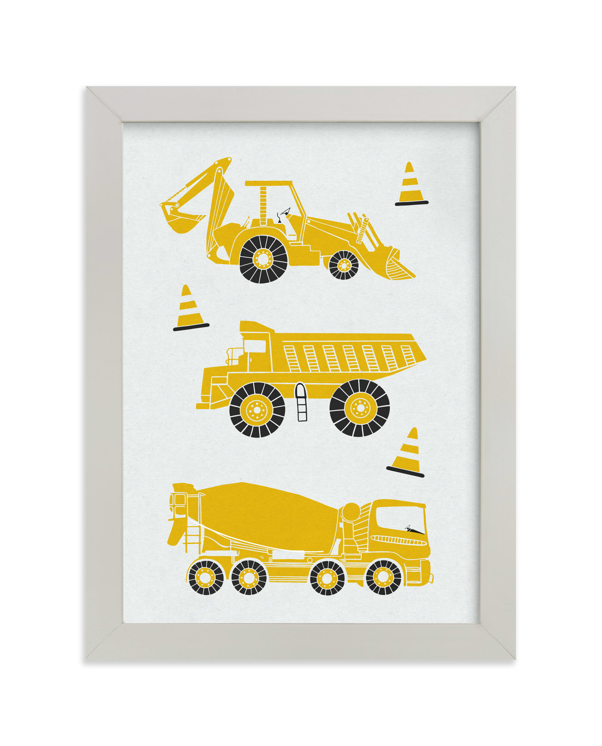 "Construction Trucks" - Art Print by Leanne Friedberg in beautiful frame options and a variety of sizes.