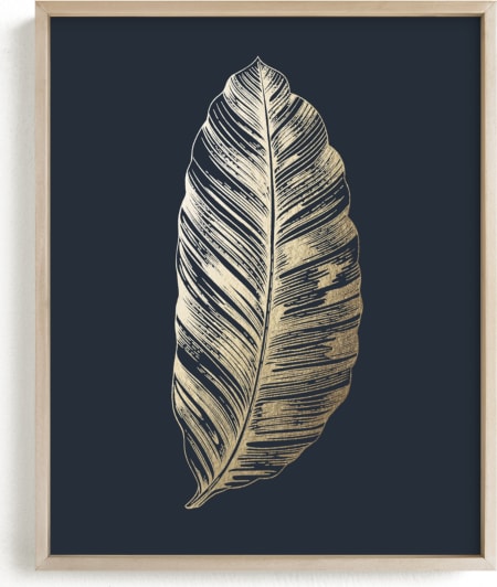 This is a blue foil stamped wall art by Annie Clark called Leaf Study 2.