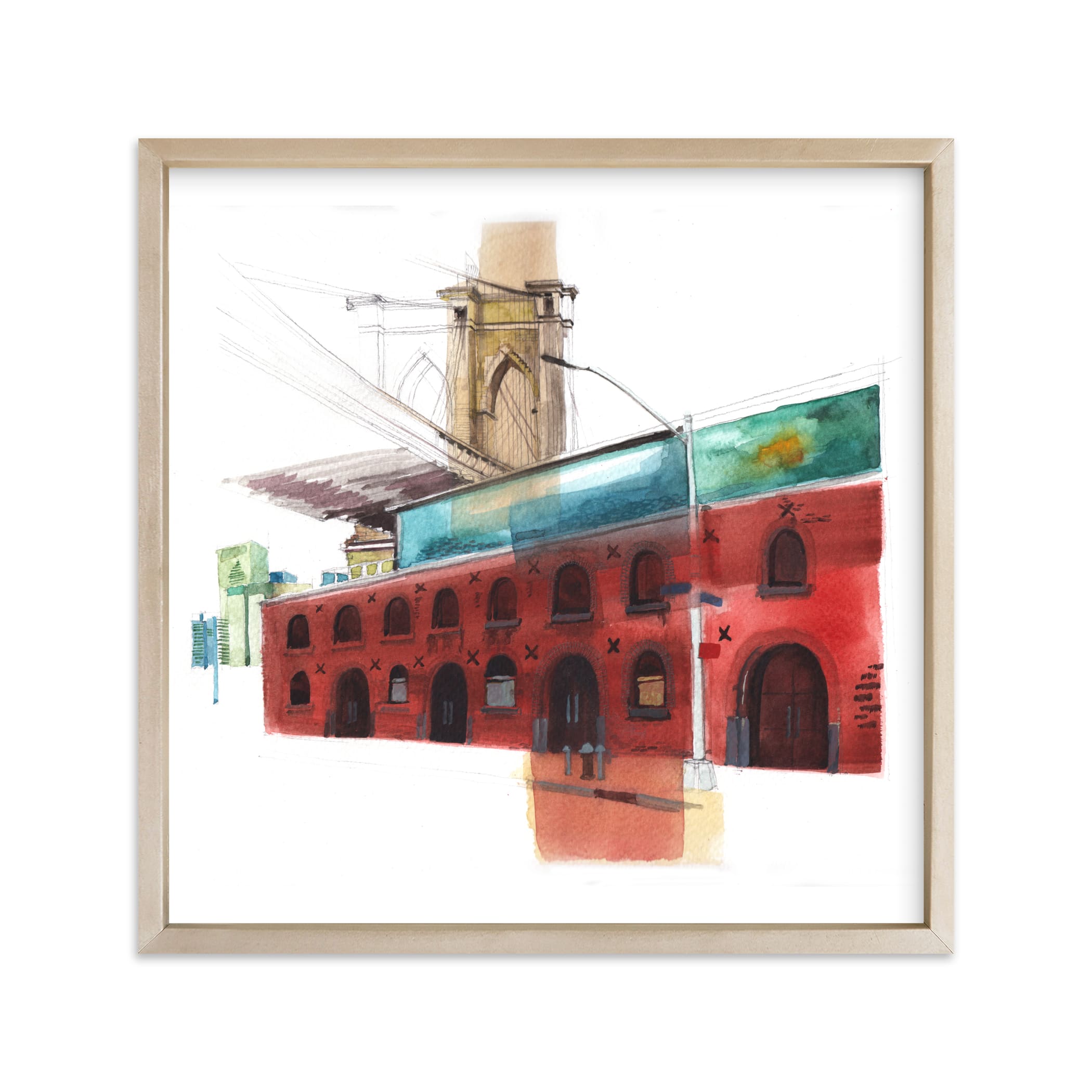 "Warehouse in Dumbo" - Limited Edition Art Print by Viktoria Eperjesi in beautiful frame options and a variety of sizes.